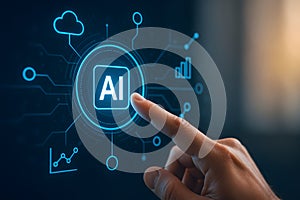 Finger Tapping AI Control Panel Ã¢â¬' Data and Cloud Computing Concept